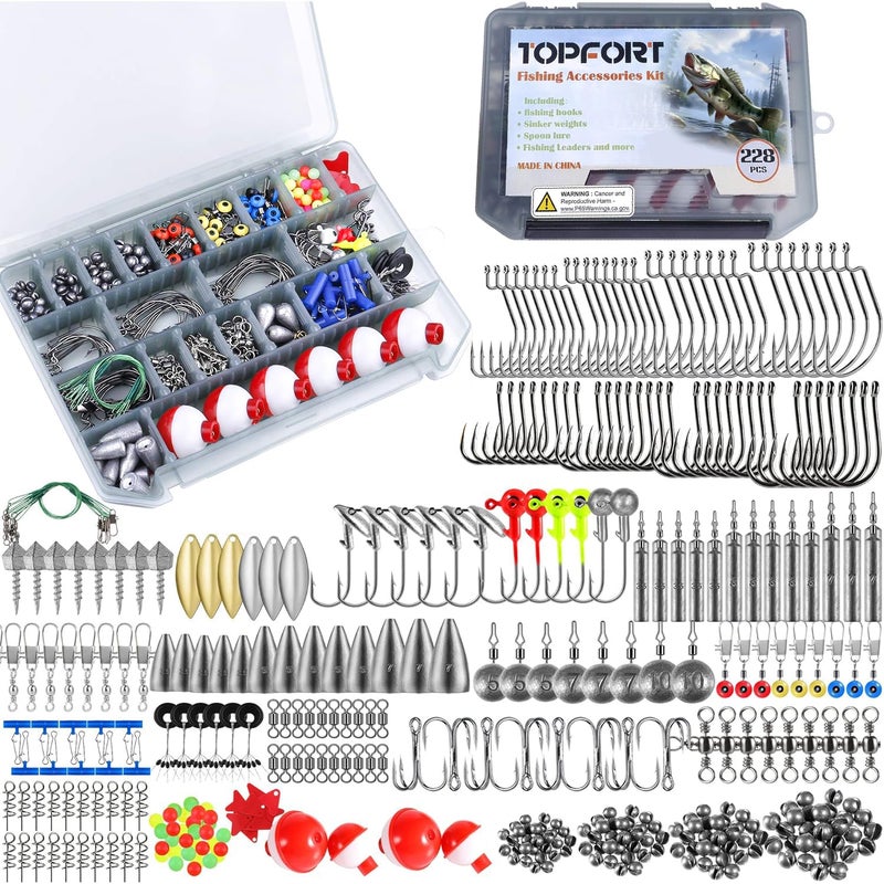 TOPFORT 187/343pcs Fishing Accessories Kit, Organized Fishing Tackle Box with Tackle Included, Hooks, Weights Sinkers, Fishing Gear and Equipment, Gift for Men - Image 1